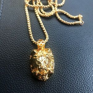 14k Plated Gold - Lion Pendant with Chain